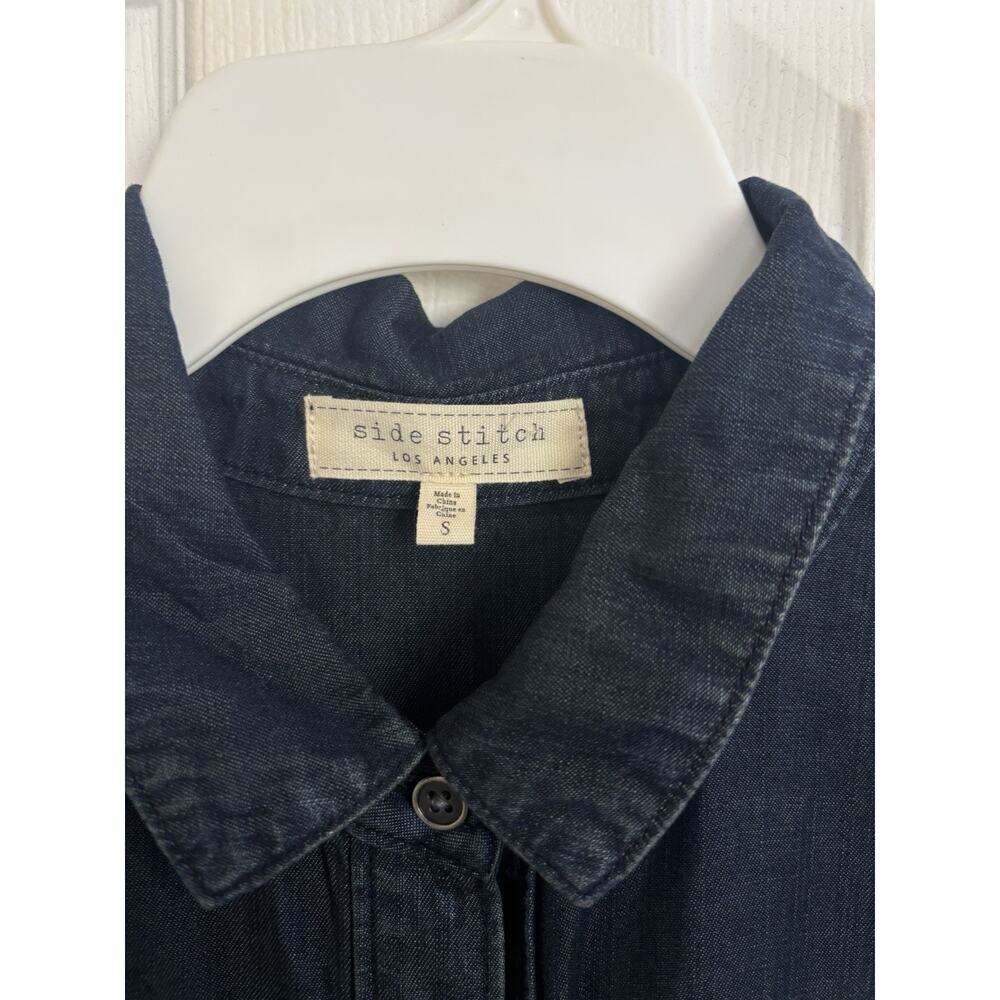 Side Stitch Chambray Dark Wash Belted Shirt Dress Small Coastal Cowgirl Rodeo - Picture 5 of 9
